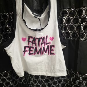 Fatal Femme Women's White and Pink Tank Top